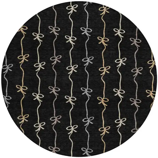 8' Black And Gray Round Southwestern Washable Indoor Outdoor Area Rug Photo 2