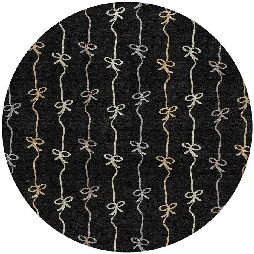 8' Black And Gray Round Southwestern Washable Indoor Outdoor Area Rug Photo 2