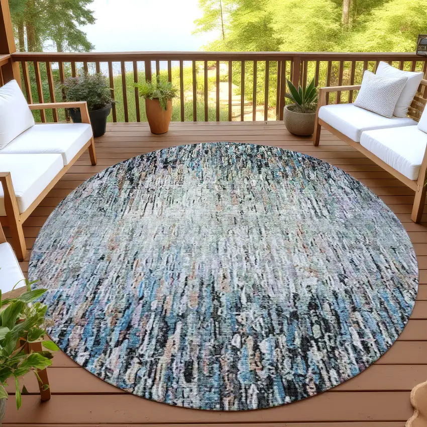 8' Black And Gray Round Striped Washable Indoor Outdoor Area Rug Photo 4