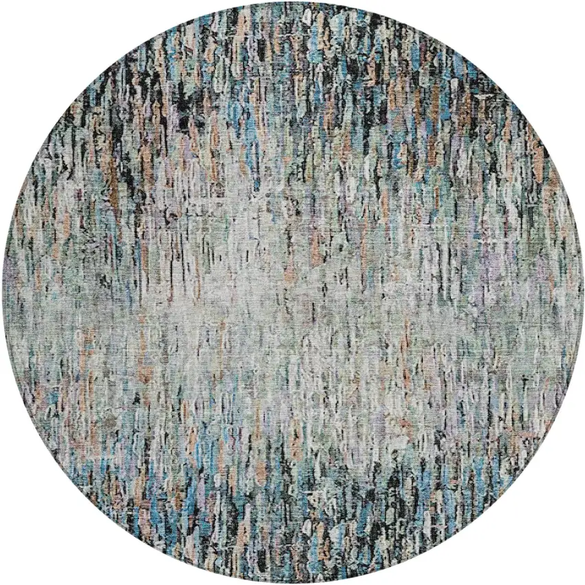 8' Black And Gray Round Striped Washable Indoor Outdoor Area Rug Photo 1