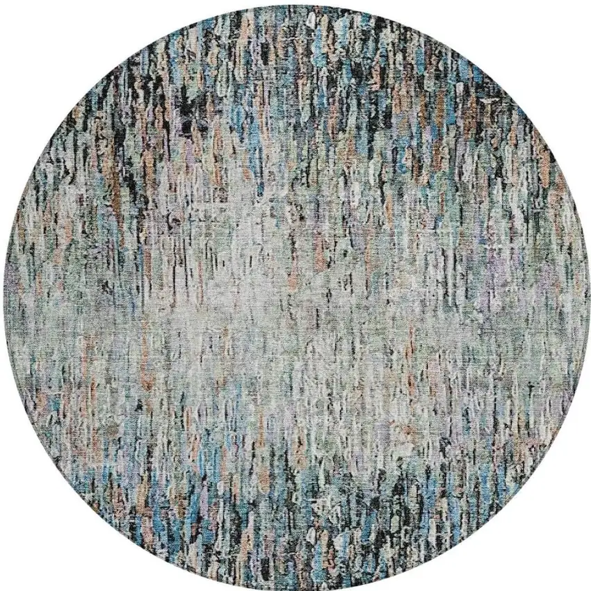 8' Black And Gray Round Striped Washable Indoor Outdoor Area Rug Photo 3
