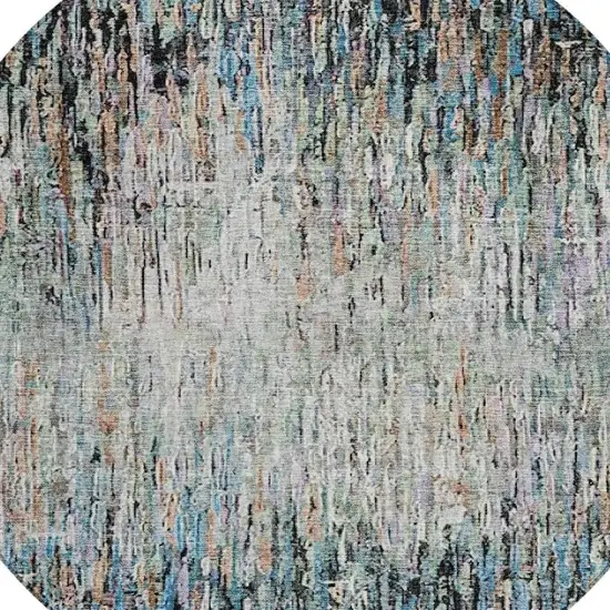 8' Black And Gray Round Striped Washable Indoor Outdoor Area Rug Photo 2