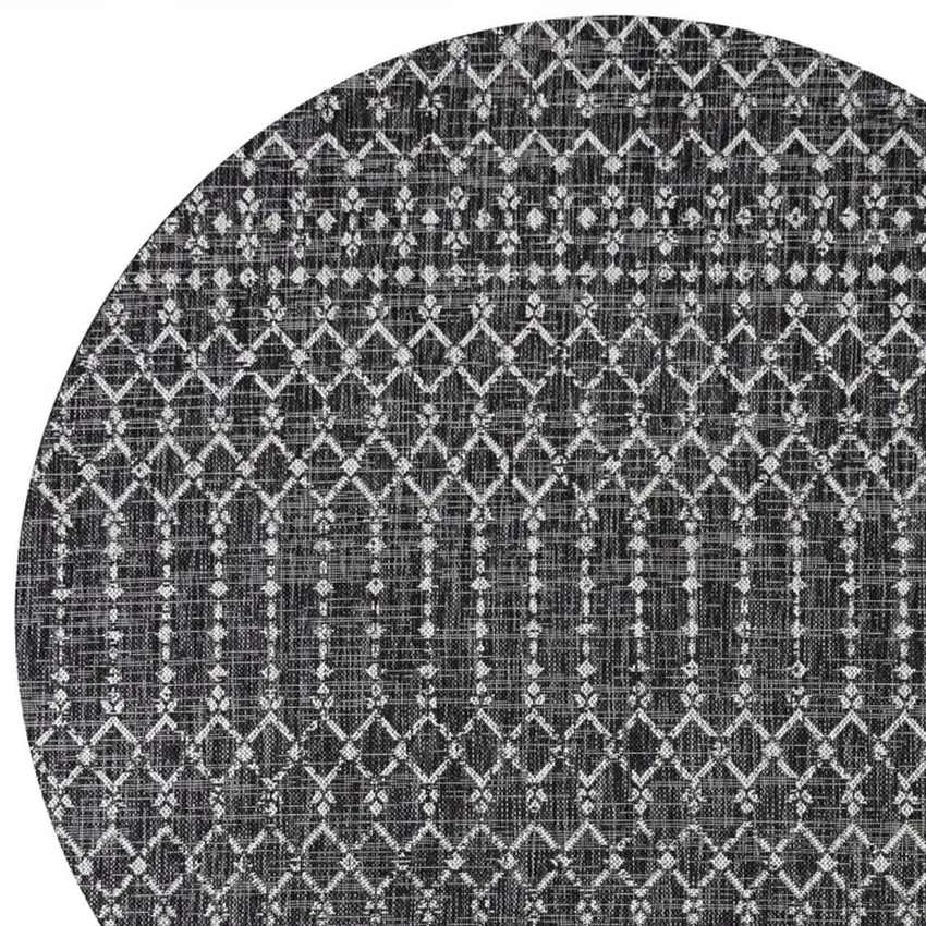6' Black And Gray Round Trellis Indoor Outdoor Area Rug Photo 2