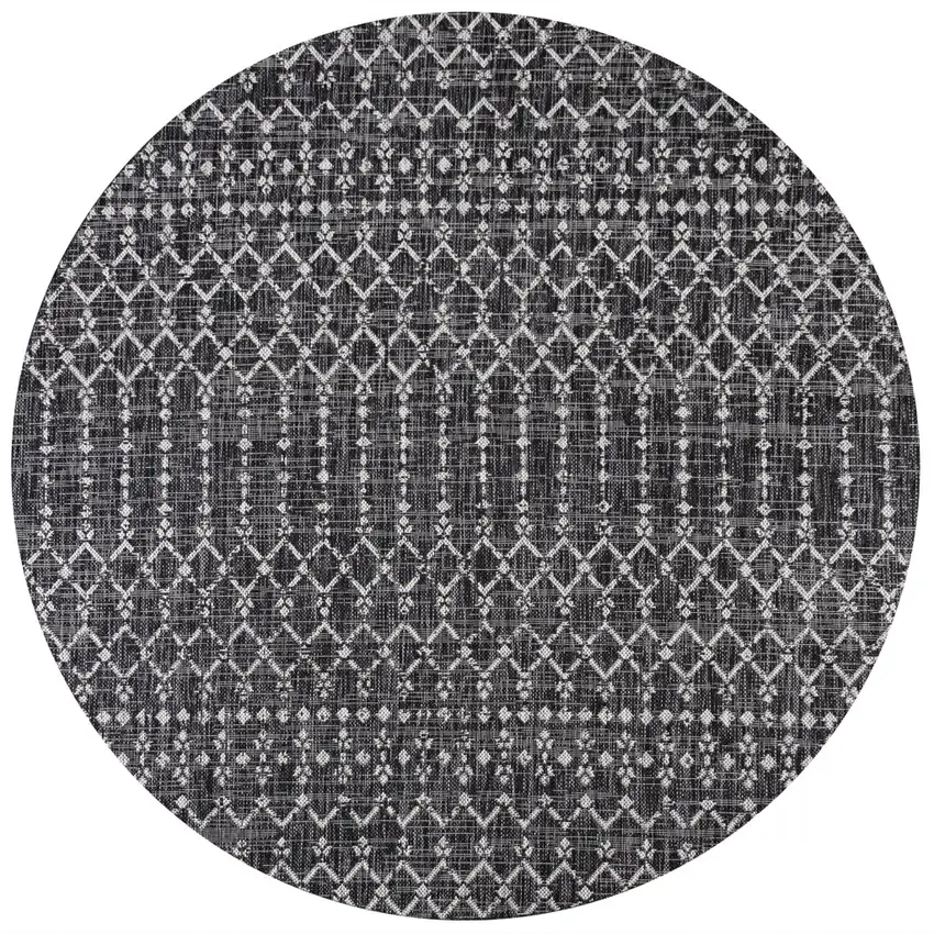 6' Black And Gray Round Trellis Indoor Outdoor Area Rug Photo 1