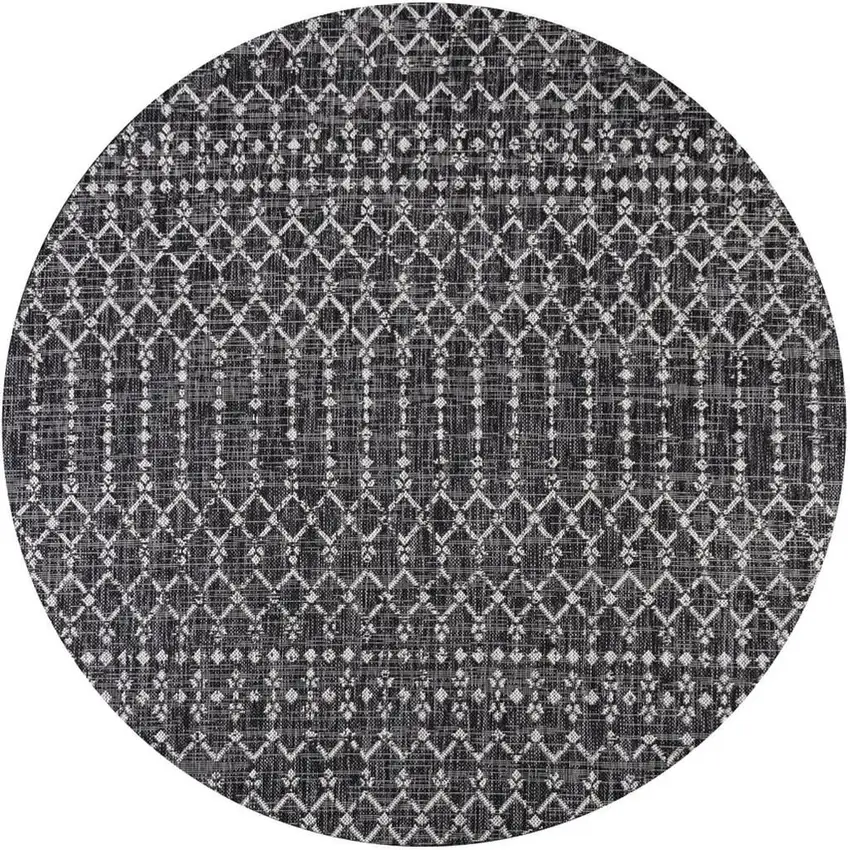 8' Black And Gray Round Trellis Indoor Outdoor Area Rug Photo 3