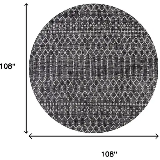 9' Black And Gray Round Trellis Indoor Outdoor Area Rug Photo 9