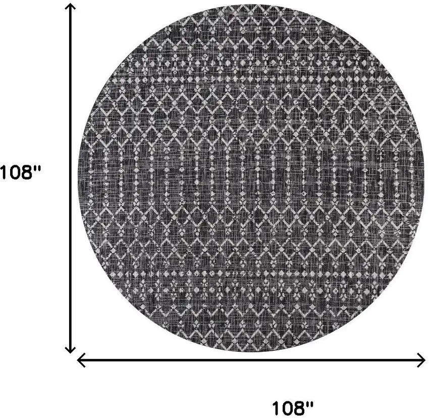 9' Black And Gray Round Trellis Indoor Outdoor Area Rug Photo 9