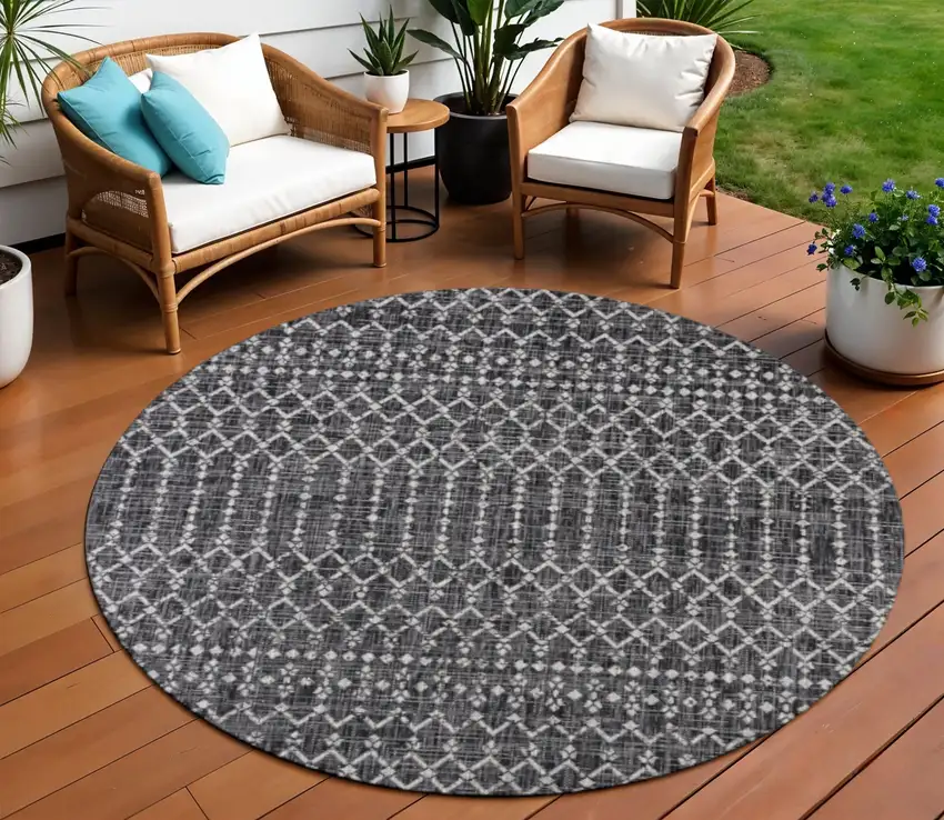 9' Black And Gray Round Trellis Indoor Outdoor Area Rug Photo 1