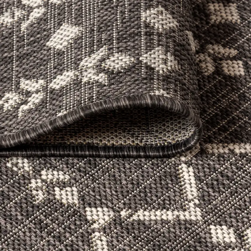 9' Black And Gray Round Trellis Indoor Outdoor Area Rug Photo 8