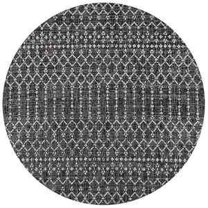 Photo of 9' Black And Gray Round Trellis Indoor Outdoor Area Rug