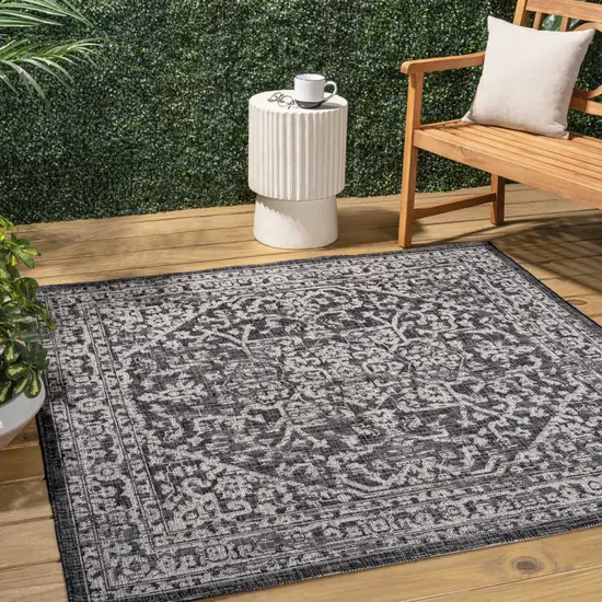 4' Black And Gray Square Medallion Indoor Outdoor Area Rug Photo 5