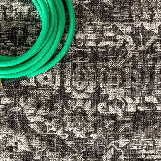 4' Black And Gray Square Medallion Indoor Outdoor Area Rug Photo 5