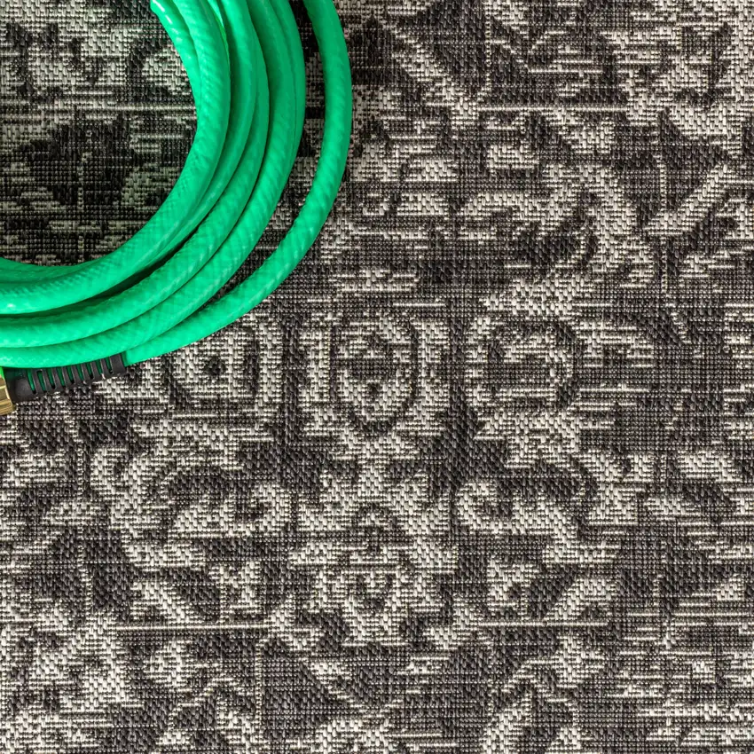 4' Black And Gray Square Medallion Indoor Outdoor Area Rug Photo 5