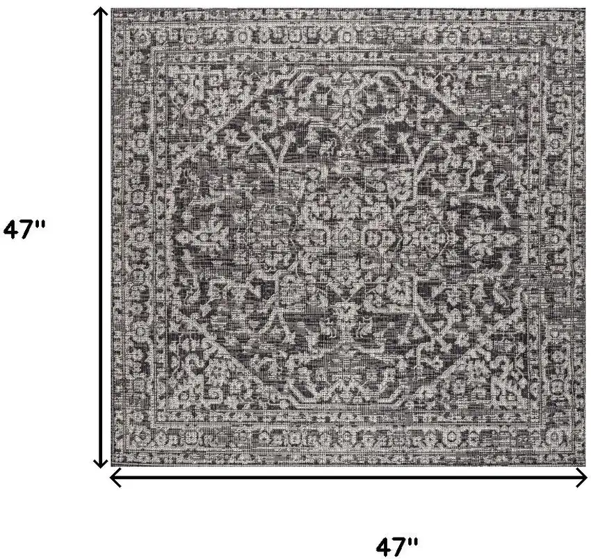 4' Black And Gray Square Medallion Indoor Outdoor Area Rug Photo 6