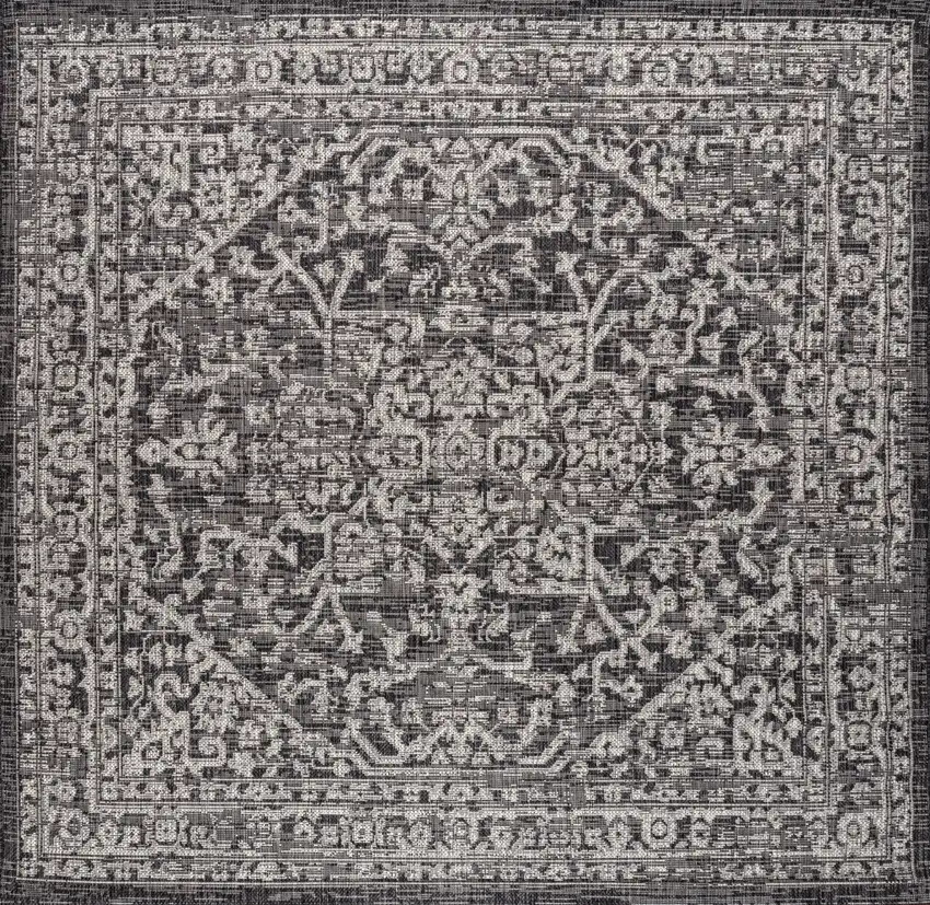 5' Black And Gray Square Medallion Indoor Outdoor Area Rug Photo 1