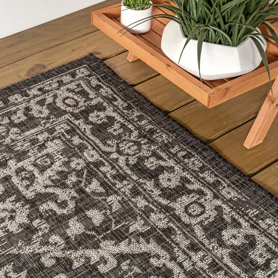 6' Black And Gray Square Medallion Indoor Outdoor Area Rug Photo 8
