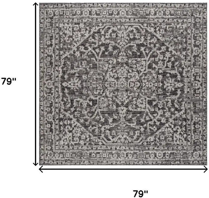 6' Black And Gray Square Medallion Indoor Outdoor Area Rug Photo 6