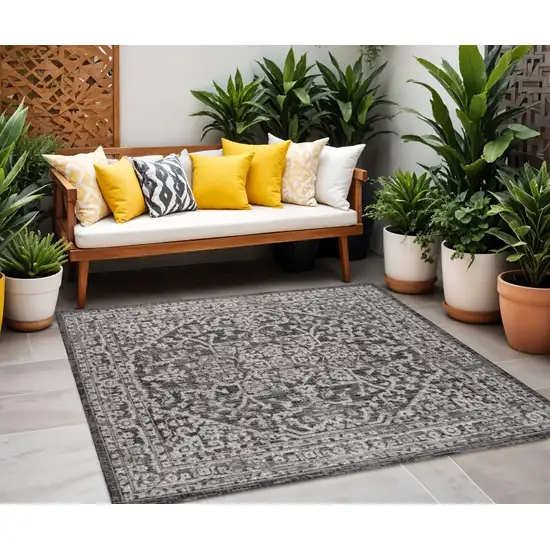 6' Black And Gray Square Medallion Indoor Outdoor Area Rug Photo 1