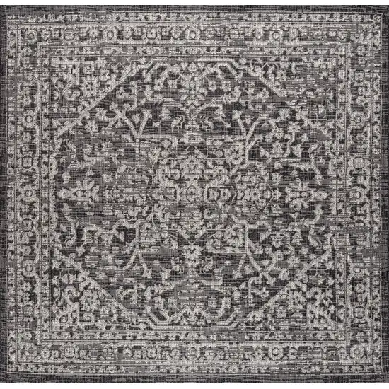 9' Black And Gray Square Medallion Indoor Outdoor Area Rug Photo 1