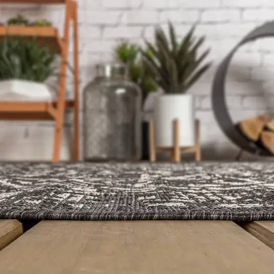 9' Black And Gray Square Medallion Indoor Outdoor Area Rug Photo 7