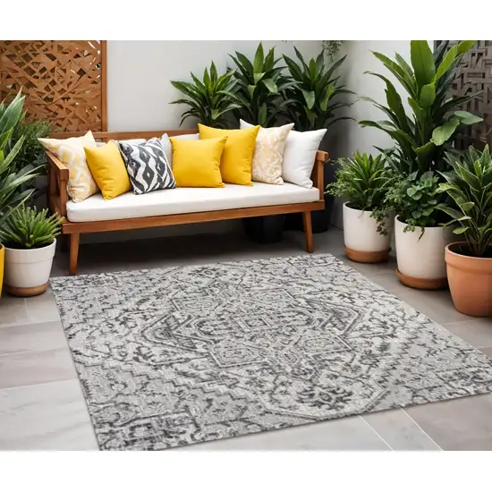 4' Black And Gray Square Medallion Indoor Outdoor Area Rug Photo 1