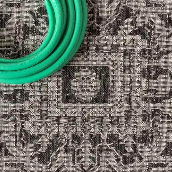 4' Black And Gray Square Medallion Indoor Outdoor Area Rug Photo 9