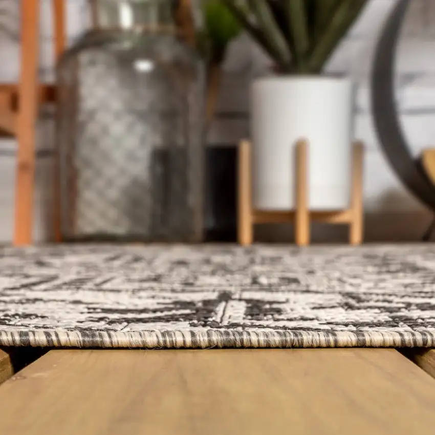 8' Black And Gray Square Medallion Indoor Outdoor Area Rug Photo 9