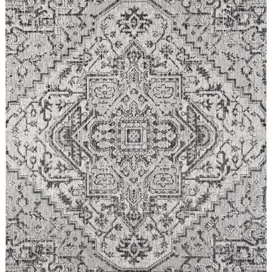 9' Black And Gray Square Medallion Indoor Outdoor Area Rug Photo 3