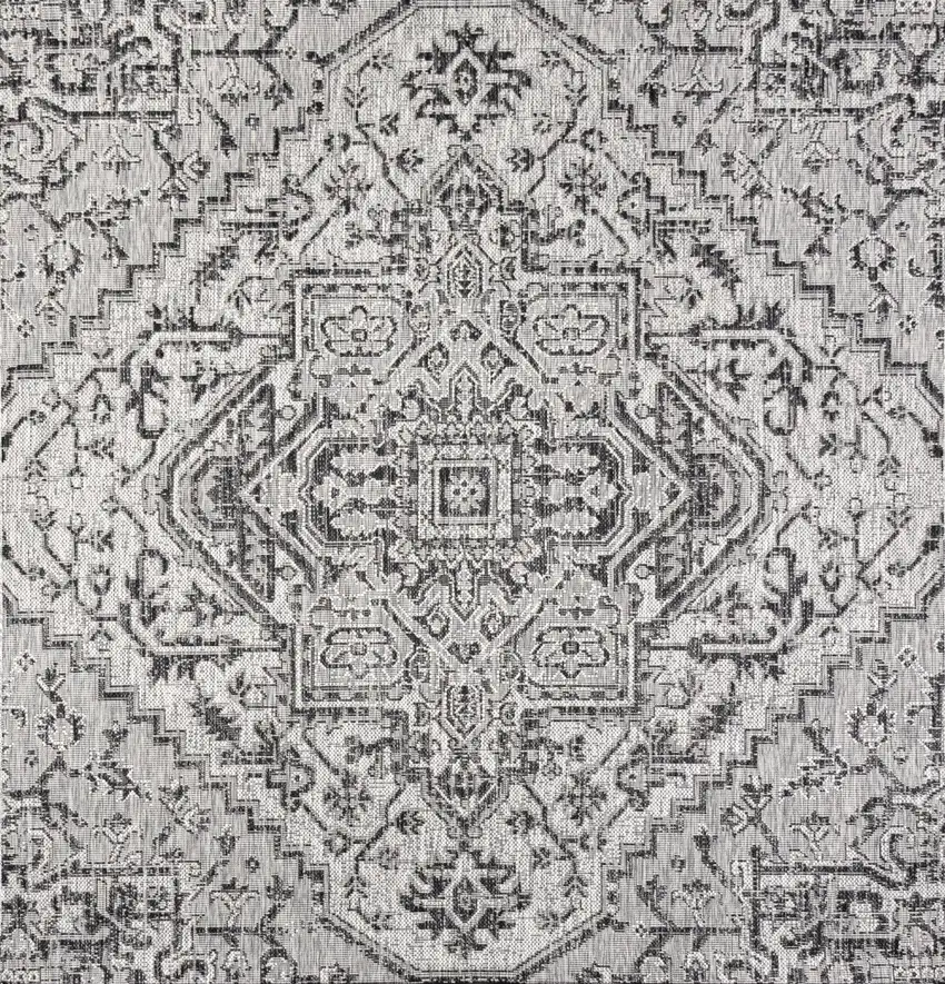 9' Black And Gray Square Medallion Indoor Outdoor Area Rug Photo 3