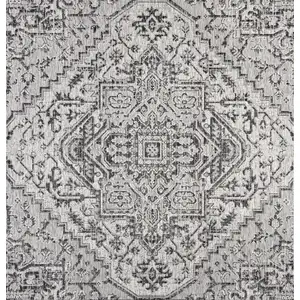 Photo of 9' Black And Gray Square Medallion Indoor Outdoor Area Rug