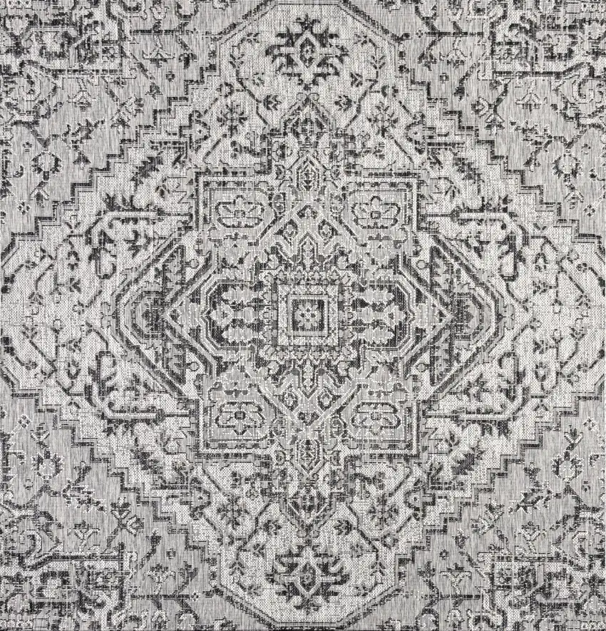 9' Black And Gray Square Medallion Indoor Outdoor Area Rug Photo 1