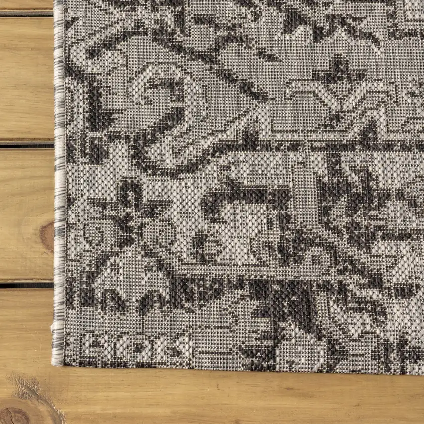 9' Black And Gray Square Medallion Indoor Outdoor Area Rug Photo 8