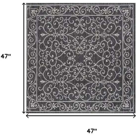 4' Black And Gray Square Medallion Indoor Outdoor Area Rug Photo 6