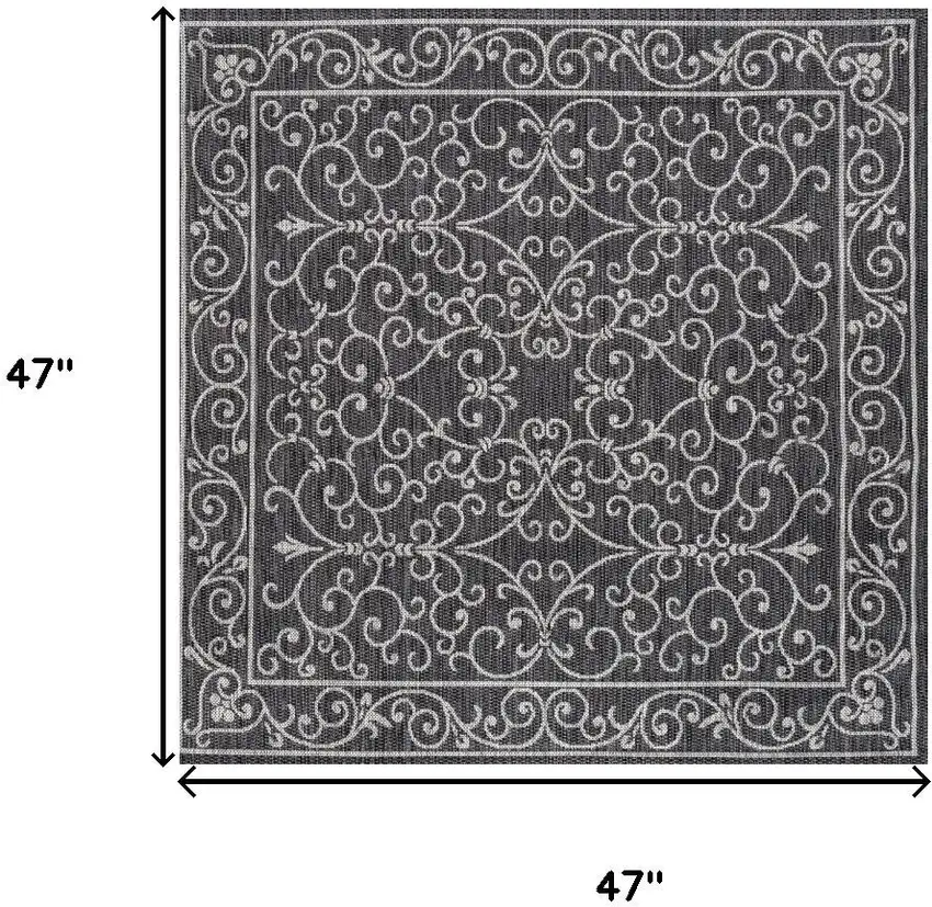 4' Black And Gray Square Medallion Indoor Outdoor Area Rug Photo 6