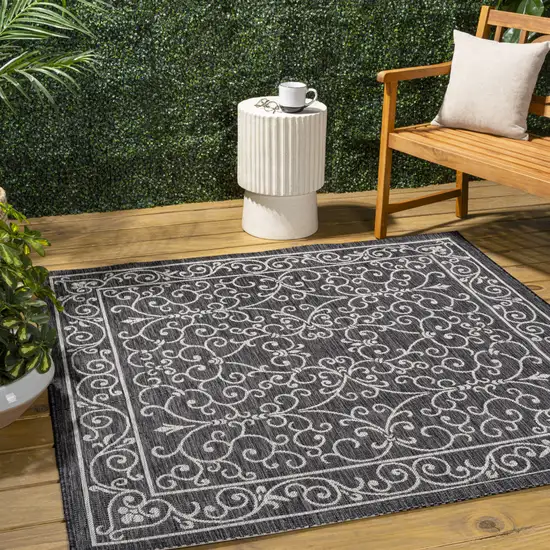 4' Black And Gray Square Medallion Indoor Outdoor Area Rug Photo 5