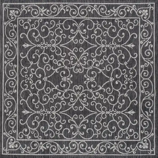 5' Black And Gray Square Medallion Indoor Outdoor Area Rug Photo 1