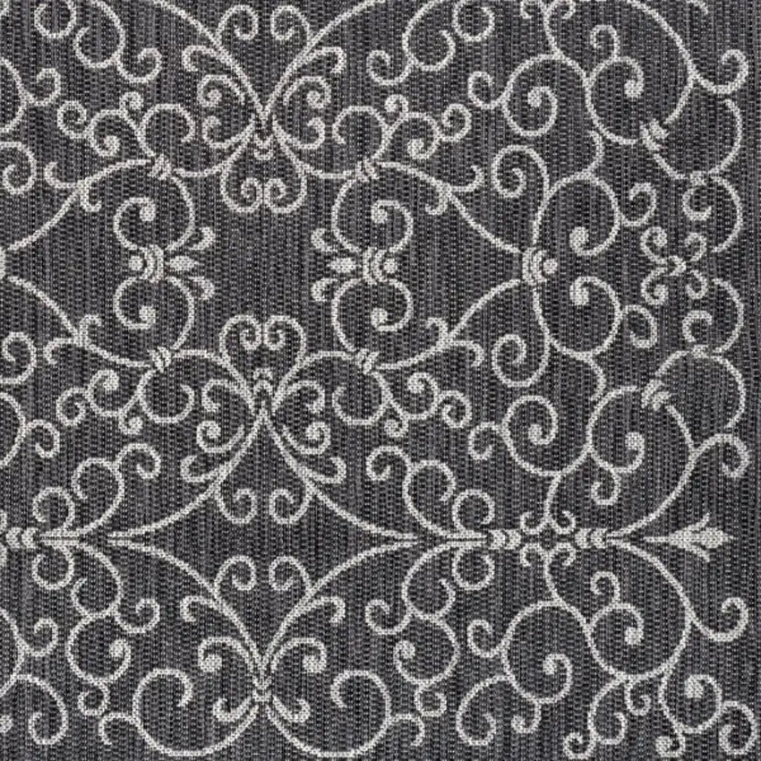 5' Black And Gray Square Medallion Indoor Outdoor Area Rug Photo 2