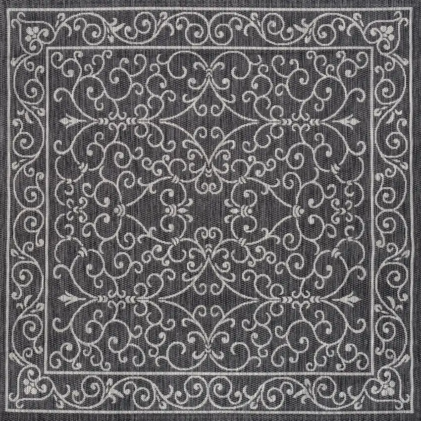 8' Black And Gray Square Medallion Indoor Outdoor Area Rug Photo 1