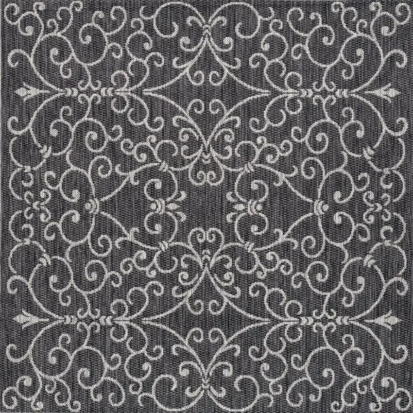 9' Black And Gray Square Medallion Indoor Outdoor Area Rug Photo 3