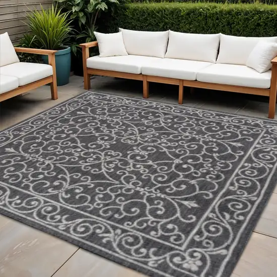 9' Black And Gray Square Medallion Indoor Outdoor Area Rug Photo 1