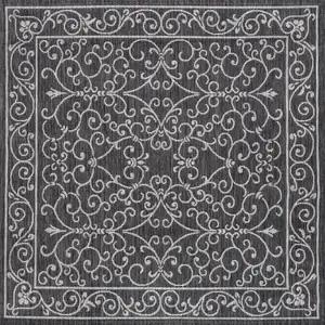 Photo of 9' Black And Gray Square Medallion Indoor Outdoor Area Rug