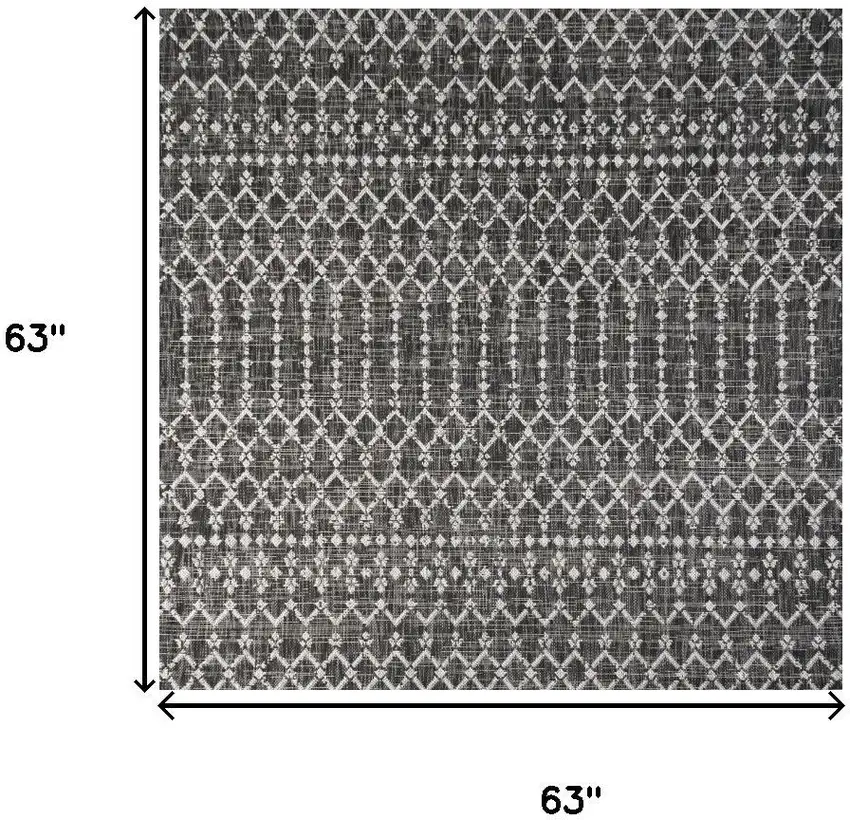 5' Black And Gray Square Trellis Indoor Outdoor Area Rug Photo 3
