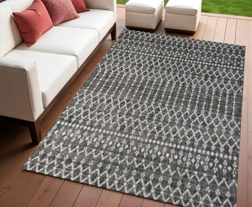 5' Black And Gray Square Trellis Indoor Outdoor Area Rug Photo 1
