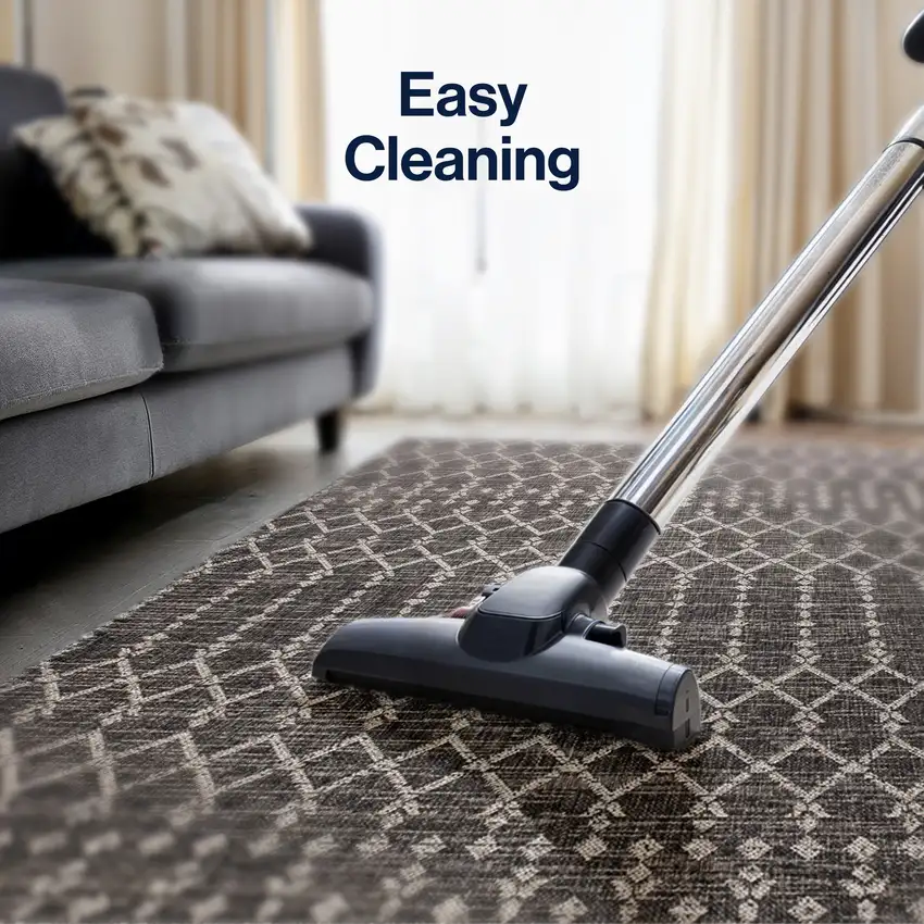 8' Black And Gray Square Trellis Indoor Outdoor Area Rug Photo 4