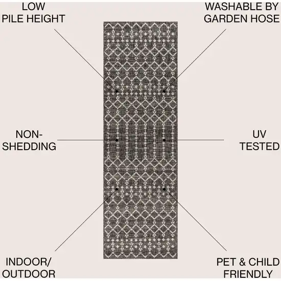 8' Black And Gray Trellis Indoor Outdoor Runner Rug Photo 9
