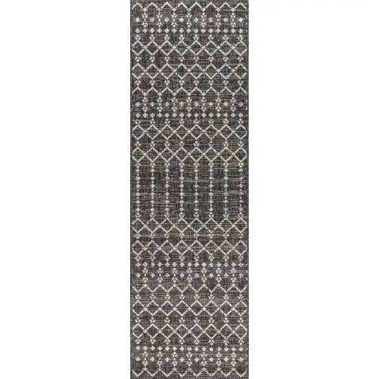 8' Black And Gray Trellis Indoor Outdoor Runner Rug Photo 3