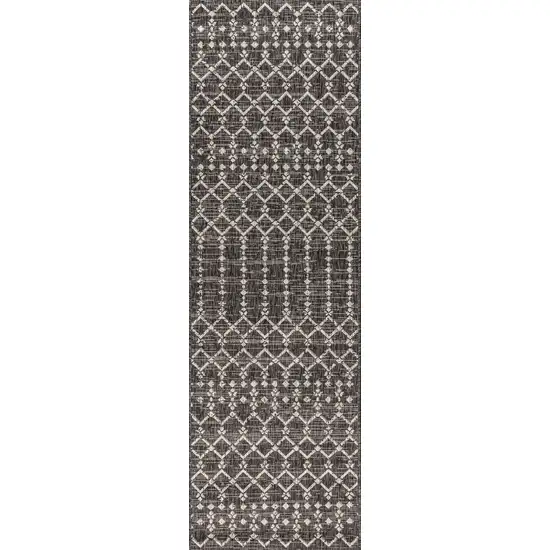 8' Black And Gray Trellis Indoor Outdoor Runner Rug Photo 1
