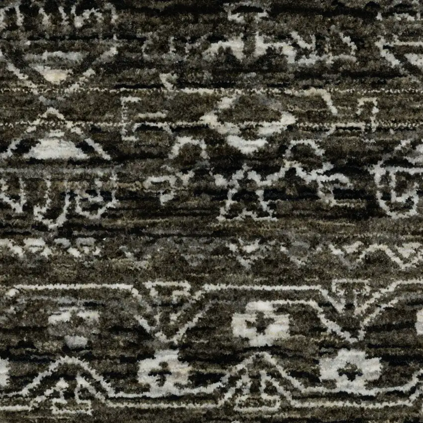8' Black And Gray Tribal Runner Rug With Fringe Photo 9