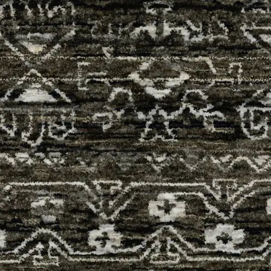 8' Black And Gray Tribal Runner Rug With Fringe Photo 9
