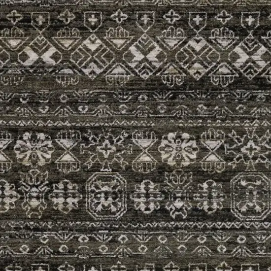 8' Black And Gray Tribal Runner Rug With Fringe Photo 5